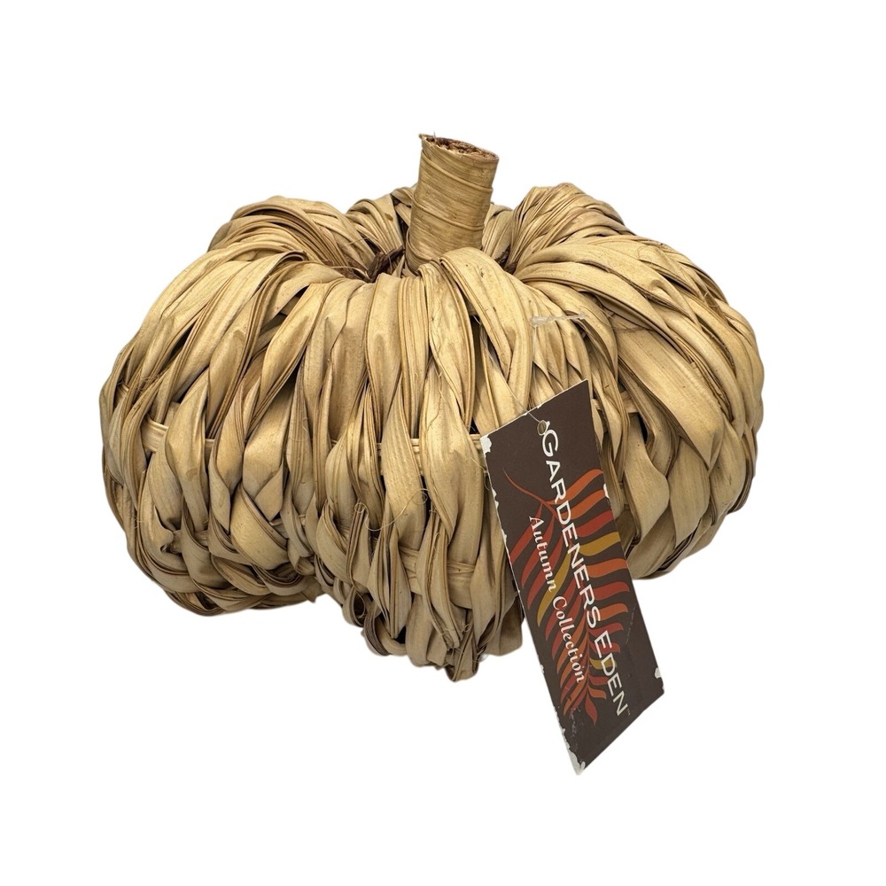 Gardeners Eden Natural Woven Pumpkin Corn Husk Fall Harvest Decor 14.5"